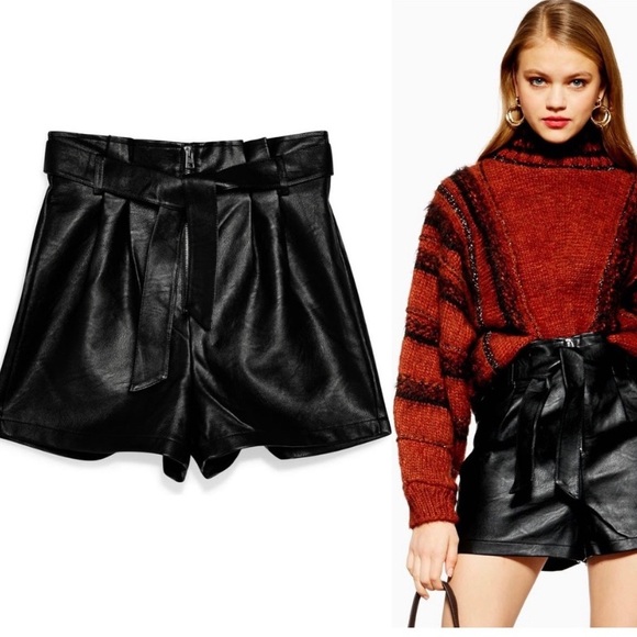Topshop tie waist faux leather shorts size 6 - Picture 8 of 9